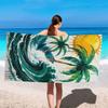 Vibrant Watercolor Palm Tree Wave Print Beach Towel, Soft Quick Dry Oversized Bath Towel, Tropical Summer Accessory 1pcs
