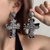 2025 Personalized Leopard Printing Cross Earrings For Women Exaggerated Flower Metal Earrings