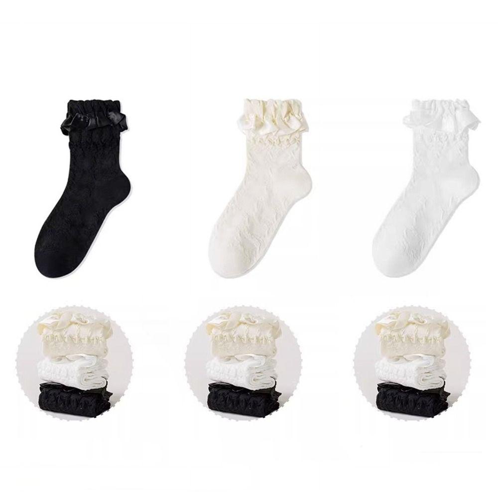 White Lace Mid-Calf Socks Thin Breathable Ruffle Socks Perfect Match Princess Socks  for Women