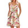 Fashion Women Summer Dress Vintage Floral Print Adjustable Spaghetti Straps Beach Vacation Casual Dress With Pockets
