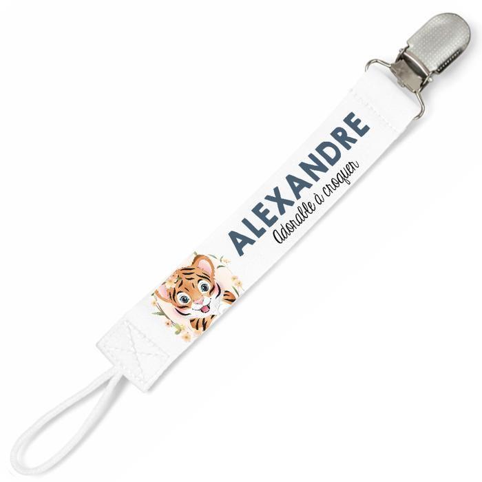 Planetee Attache tétine pour prénom ALEXANDRE adorable à croquer tigre garçon | Attache sucette cadeau naissance
