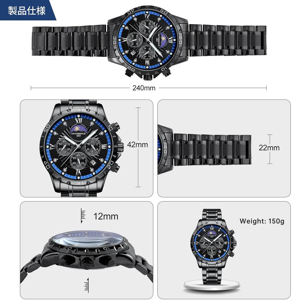 Quartz Chronograph 3 ATM Water Popular Simple Date Luminous Stainless Steel Perfect Gift for Job and Suits Men's Wristwatch, Resistant, Stylish,