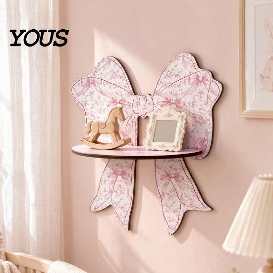 Wall Mount Organizer for Powder Room Cute Pink Bow Wooden Shelf, Shaped Display Rack, Small Floating Shelves Bedroom Storage Shelf Vanity Room,