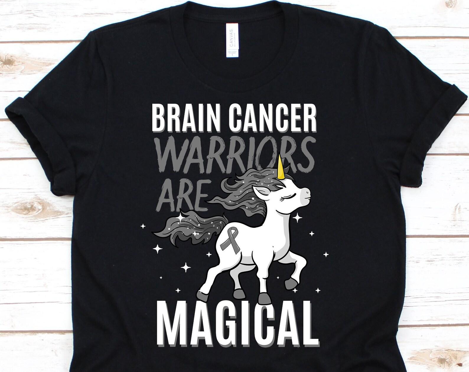 Brain Cancer Warriors Are Magical Shirt, Cancer Awareness For Brain Cancer Warrior Fighter Survivor, Grey Ribbon Tshirt For Brain Cancer XL