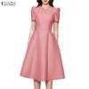 Women Casual Round Neck Summer Short Sleeve Elegant A-Line Dress