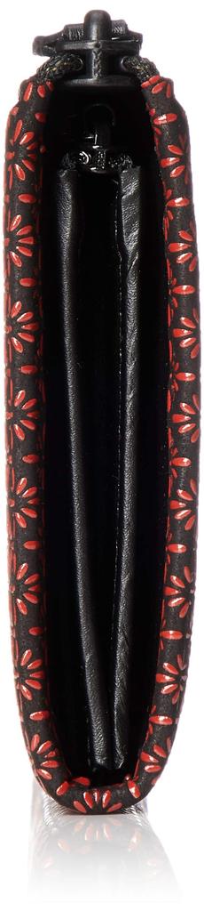 Indenya Long Wallet, Black Deer Leather with Red Lacquer, Diamond and Chrysanthemum Pattern, 2307-21-017