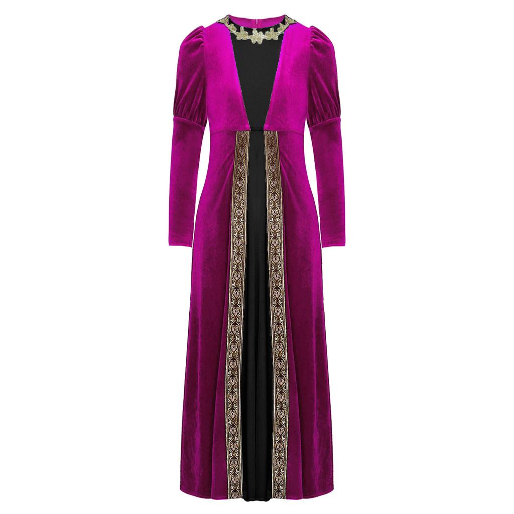 Mädchen Renaissance Prinzessinnenkleid Samt Langarm Goldene Blumenflicken Mittelalter Retro Partykostüm