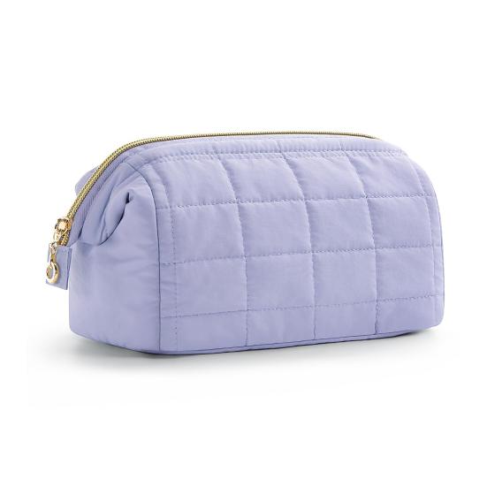 Lady Cosmetic Bag Wide Opening Fluffy Lining Oblong Shape Portable Zipper Closure Solid Color Handbag