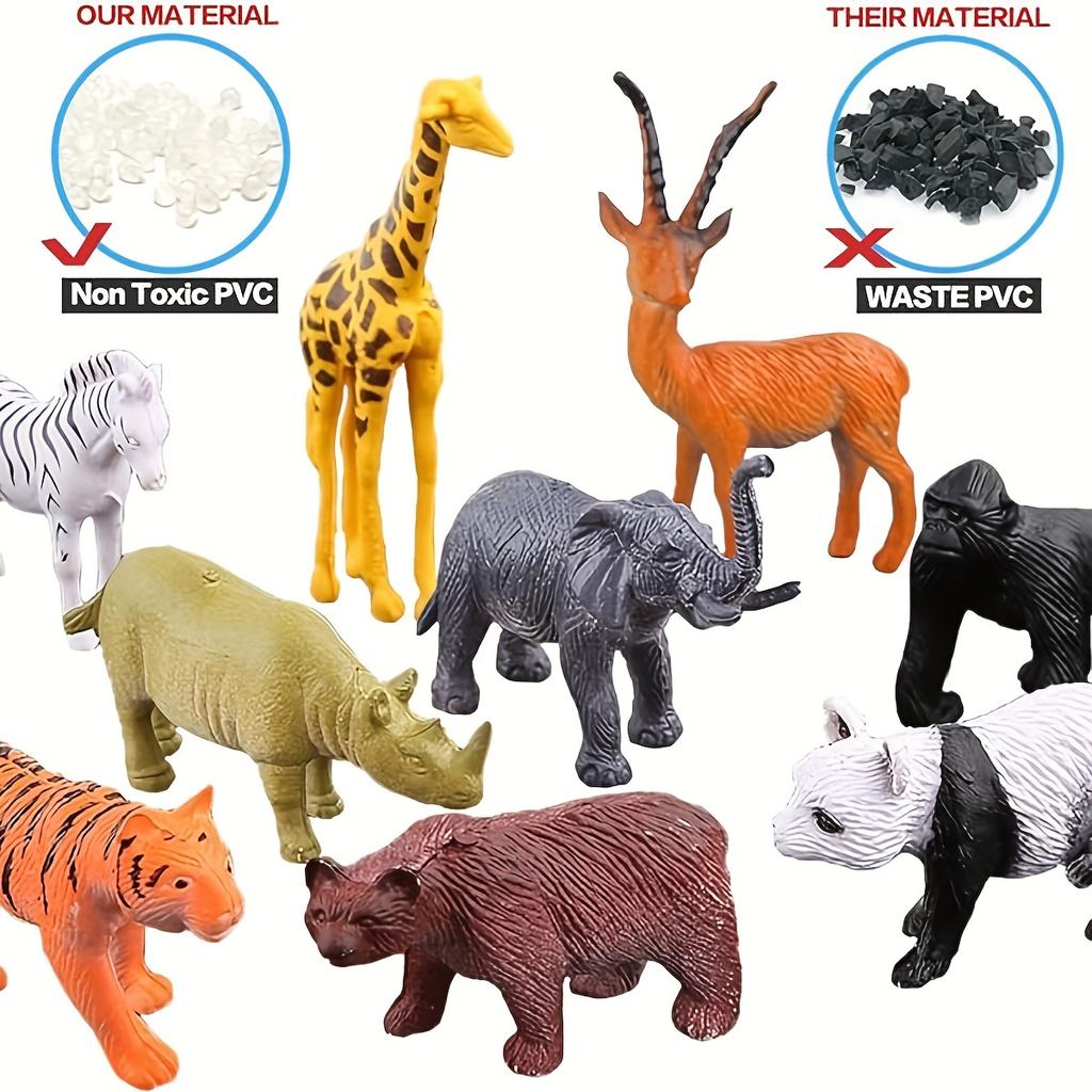 53pcs Mini Jungle Animal Figures Set - Educational Puzzle Toy with Fence & Tree for Youngsters' Birthday, Christmas & Party Learning Fun