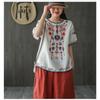 Ethnic Style Cotton and Linen Embroidered T-shirt for Women Summer Retro Loose Versatile Short-sleeved Top