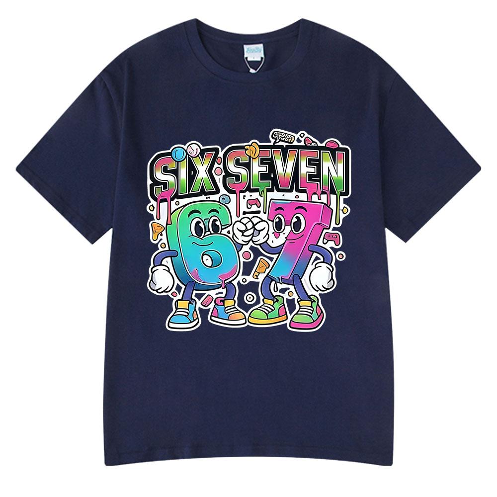 Six Seven 67 Funny Brainrot Meme Cartoon T ShirtsUnisex Clothing Fashion Harajuku Summer Cotton Casual Short Sleeve T-shirts