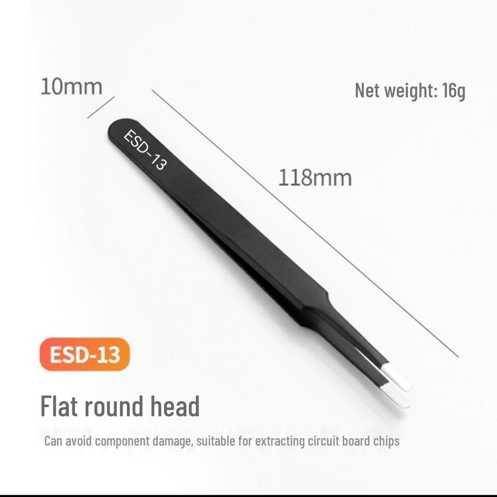 Black Anti-Static Stainless Steel Curved Tip Tweezers Set for Nail Art, Journaling, and Repairs