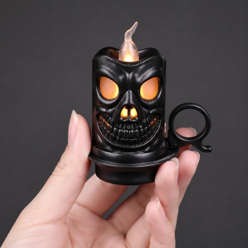 Skull Shaped Candle Lamp Halloween Desktop Scene Ornament Party Gift Decorative Oil Lamp for Event Tabletop Display
