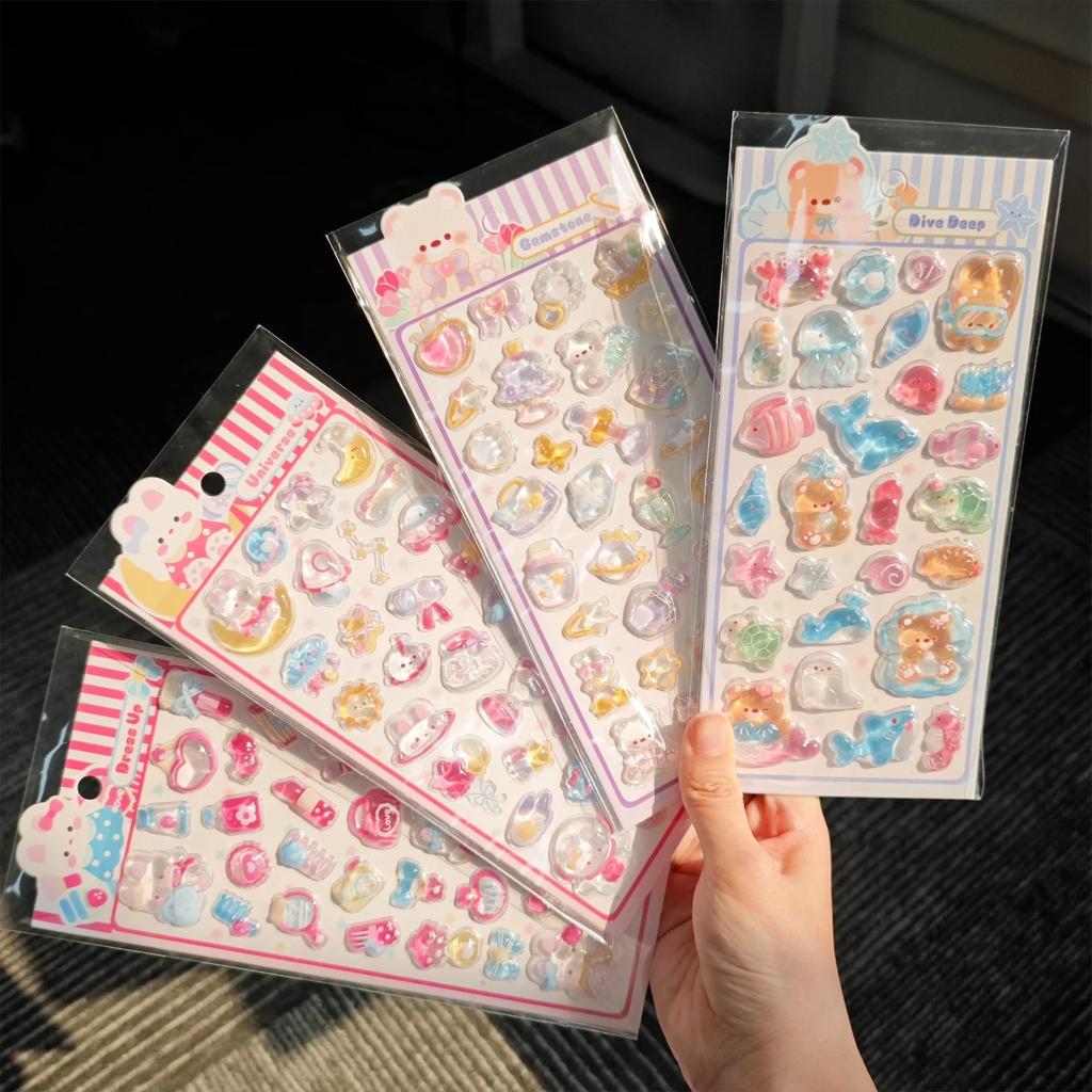 Kawaii 3D Cartoon Teddy Bear Rabbit Relief Crystal Sticker For Scrabooking Cute Diy Phone Case Sticker School Stationery Supply