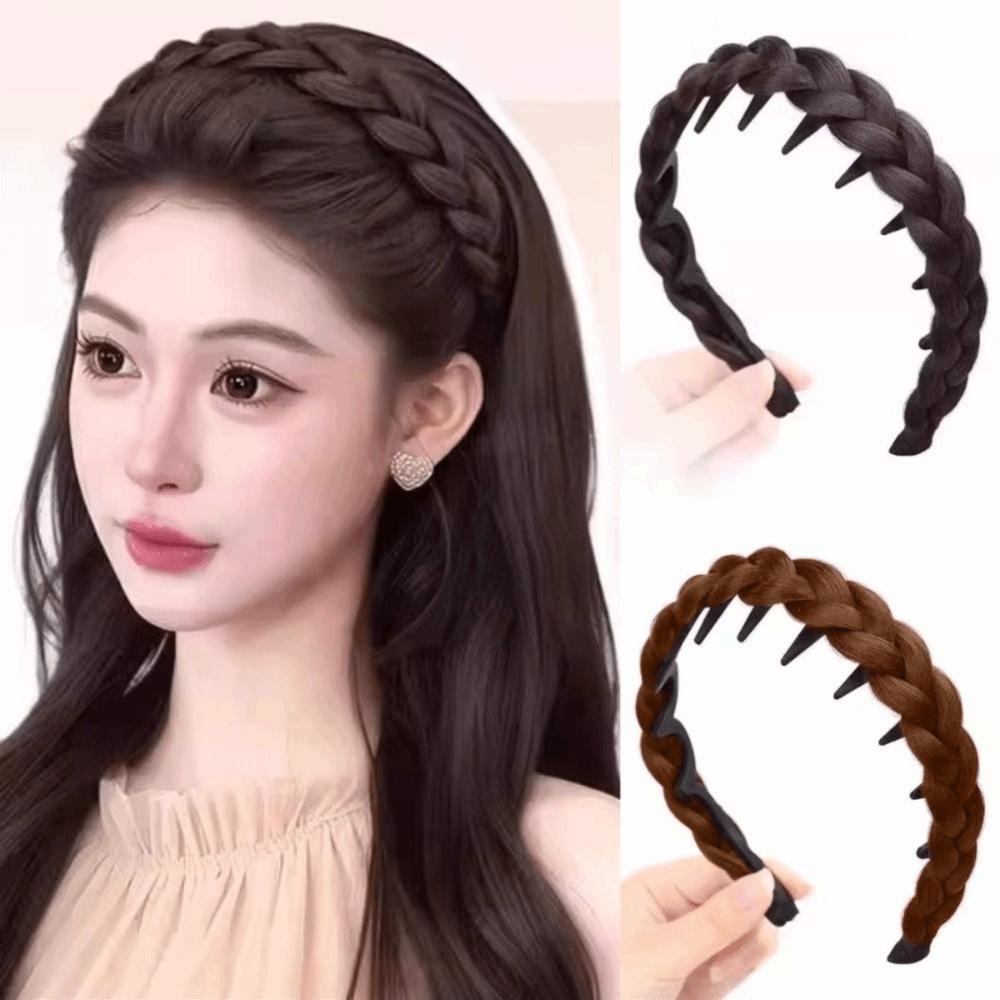 Non-Slip Braided Headband Wig Headwear Retro Head Hoop Fishbone Braids Hair Bands  for Women