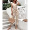 2026 Summer Sleeveless V-Neck Nine-Point Waist-Cinching Women's Casual Versatile Jumpsuit