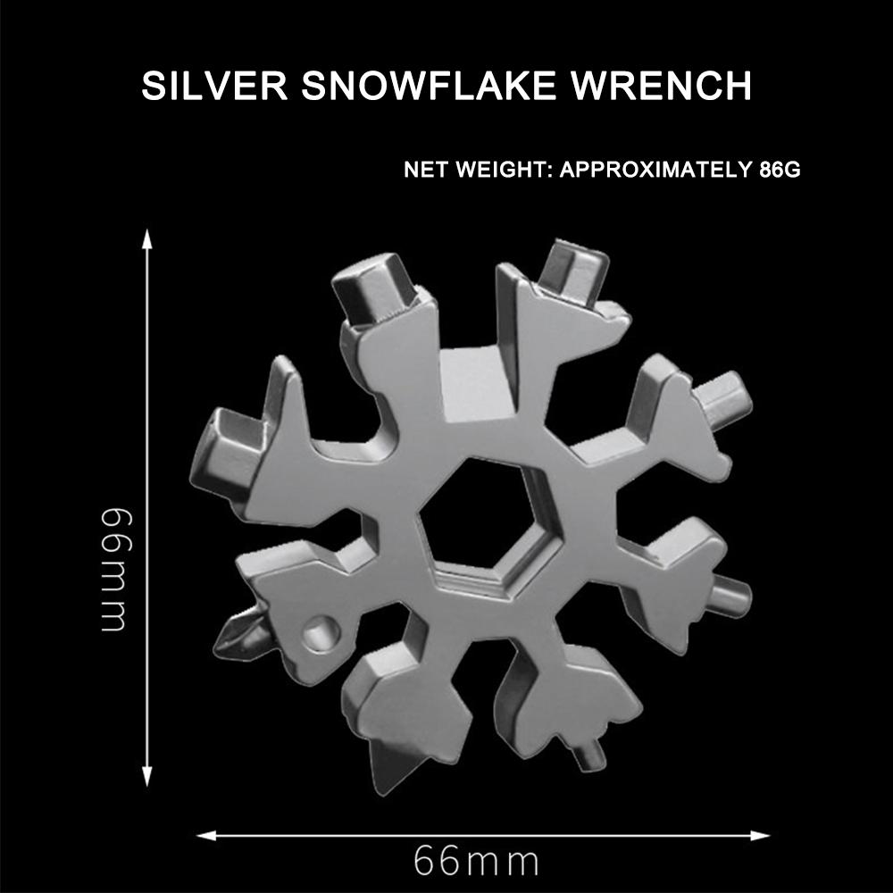 Multifunctionele Sneeuwvlok Sleutel Draagbare Zeskant Achtkant EDC Dop Sleutel Volledig Staal 19-in-één Gereedschap Kaart zilver