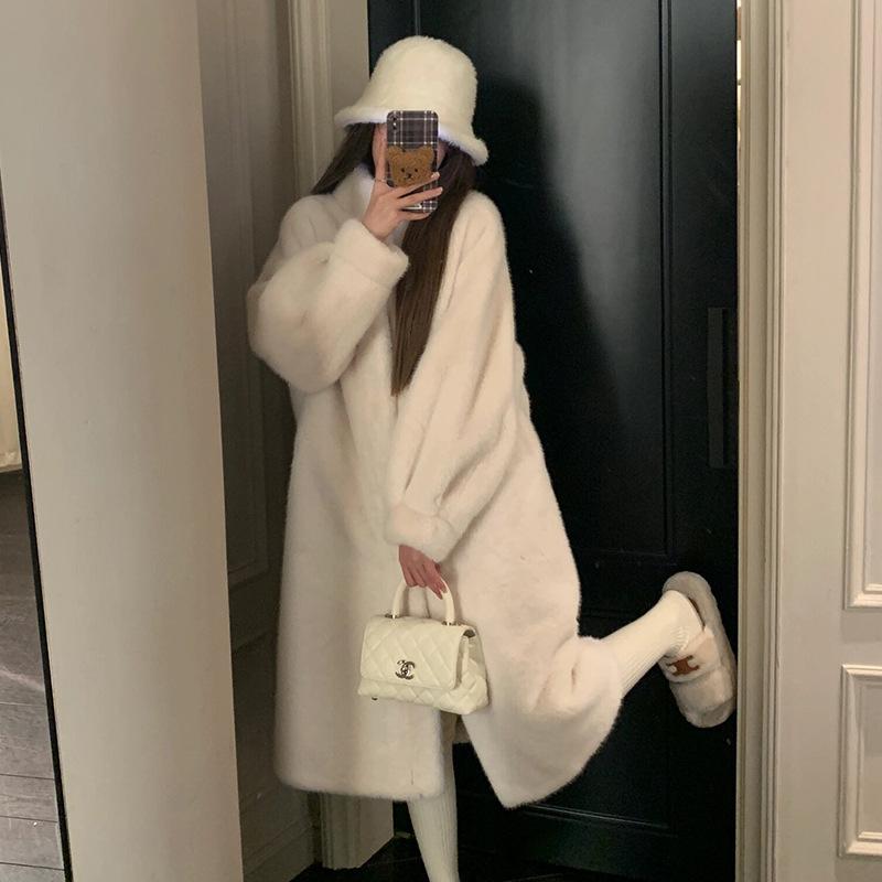 2024 Winter neuer Pelzmantel aus Nerzimitat mit integriertem, langem, verdicktem Fell, umweltfreundliche Pelzjacke für Damen