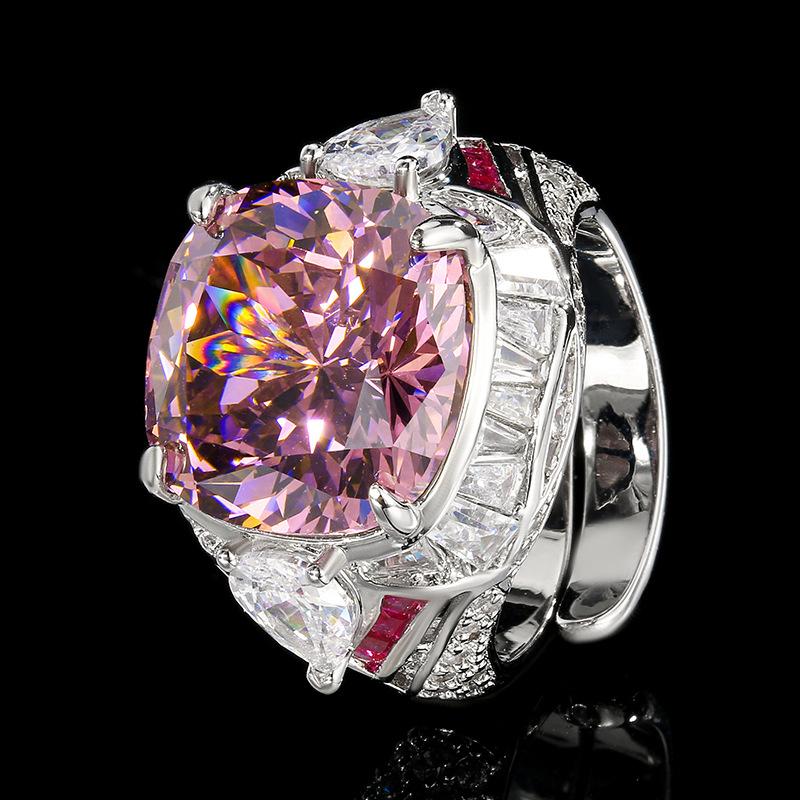 Jewelry Copper Bottom Gold-Plated Simulation Red Corundum Square Ring Main Stone 14 * 14