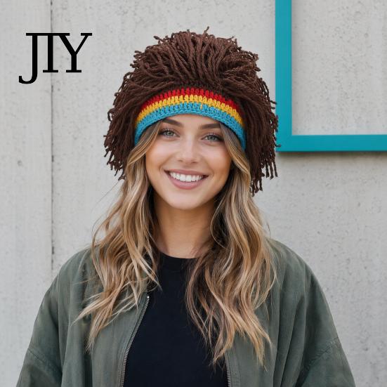 Unisex Dreads Kapuzenmütze Hip Hop Stil, Einteilige Perückenmütze Gestrickt für Jungen und Mädchen Street Dreadlocks Kappe, Musikfestival Hut für Partys Festivals Halloween