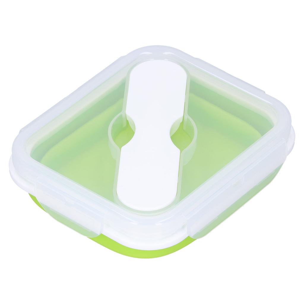 Silicone Insulation Box Portable Lunch Box with Integrated Fork Spoon for Office SchoolFruit Green