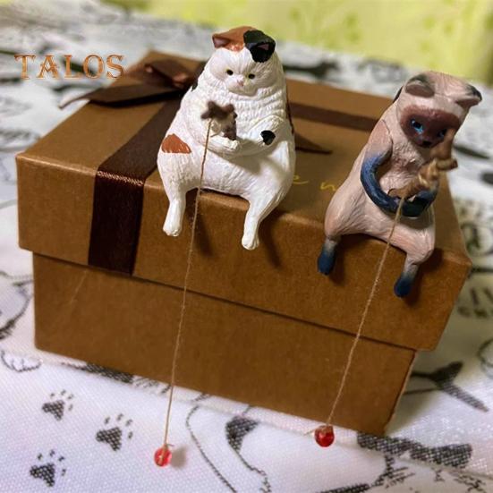 Fishing Cat Figurine Resin Cartoon Kitten Statue Animal Sculpture Home Office Desktop Aquarium Fish Tank Decoration Ornament