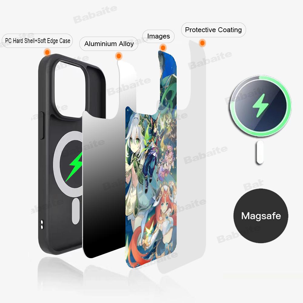 Genshin Impact Anime Phone Case Magnetic Case For IPhone 16 14 13 12 11 15 Pro Max Plus For Magsafe Wireless Charge Cover