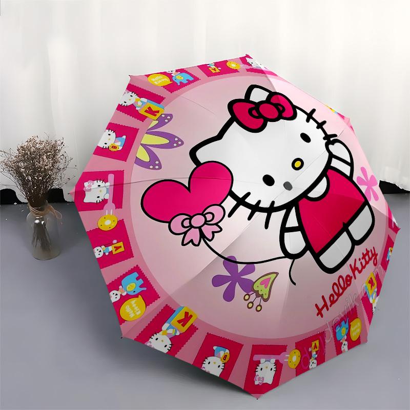 1pc Hello Kitty Circular Design Umbrella with Plastic Handle,Suitable for All Seasons Home Travel Outdoor UmbrellaSanlio053