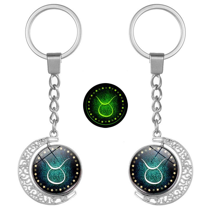 Luminous Zodiac Double-Sided Rotating Pendant Keychain for Couples - European & American Creative Design.