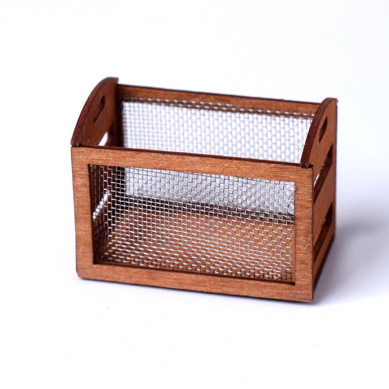 Mini Iron Mesh Wooden Frame Storage Box Storage Box Doll House Decoration Toy Miniature
