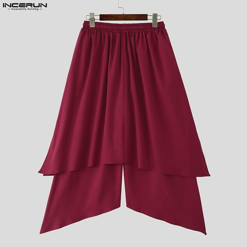 INCERUN Men Elastic Waist Irregular Layers Casual Long Pants Trousers