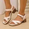 Fashion Fashion Solid Rivet Decor Square Heel Sandals for Women 2025 Summer Ankle Buckle Roman Sandals Plus Size Comfort Cross Band Shoe