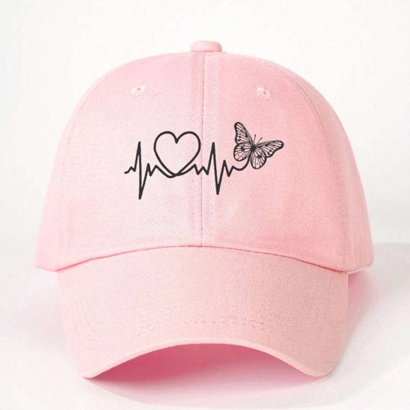 Printed Love Butterfly Baseball Cap, Seasonal Outdoor Duckbill Cap, Breathable and Adjustable Golf Sun Hat