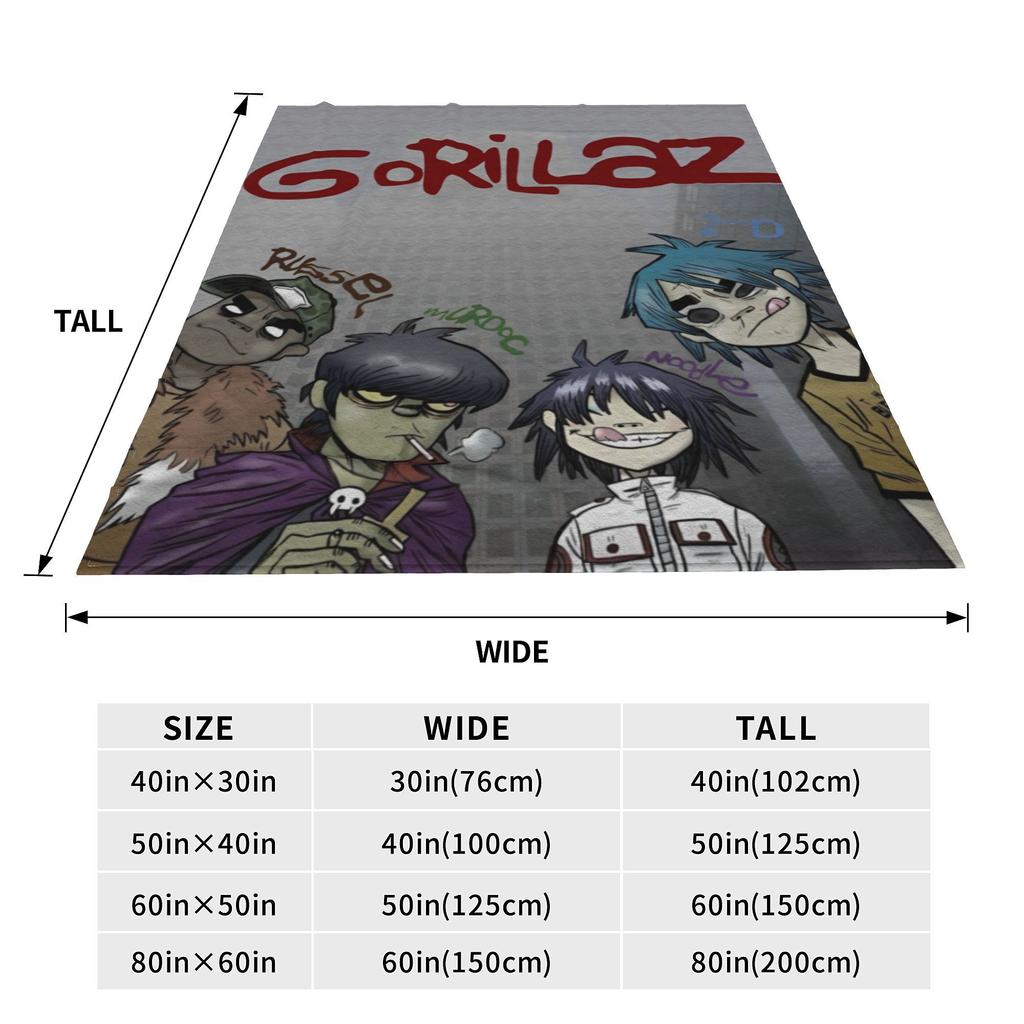 Music Band Gorillaz Knitted Blanket Fleece 90s Punk Rock Warm Throw Blanket for Outdoor Bed Plush Thin Quilt