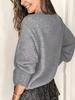 Damski sweter z koronkowym dekoltem w serek, luźny, z długim rękawem - Elegancki jednolity kolor na jesień/zimę