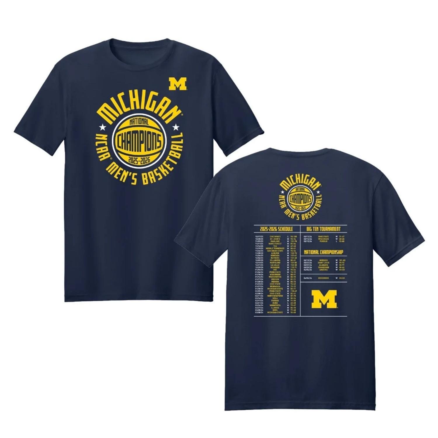 

Michigan Wolverines Basketball National Championship Schedule Commemorative T-shirt Men s and Women s Cotton Clothing Top S чёрный