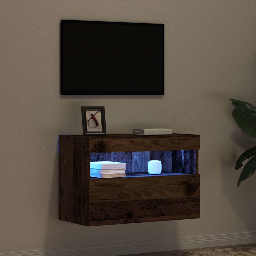 Wall Mounted TV Cabinet with LED Vintage Wood Finish 60 x 30 x 40 cm Engineered Wood