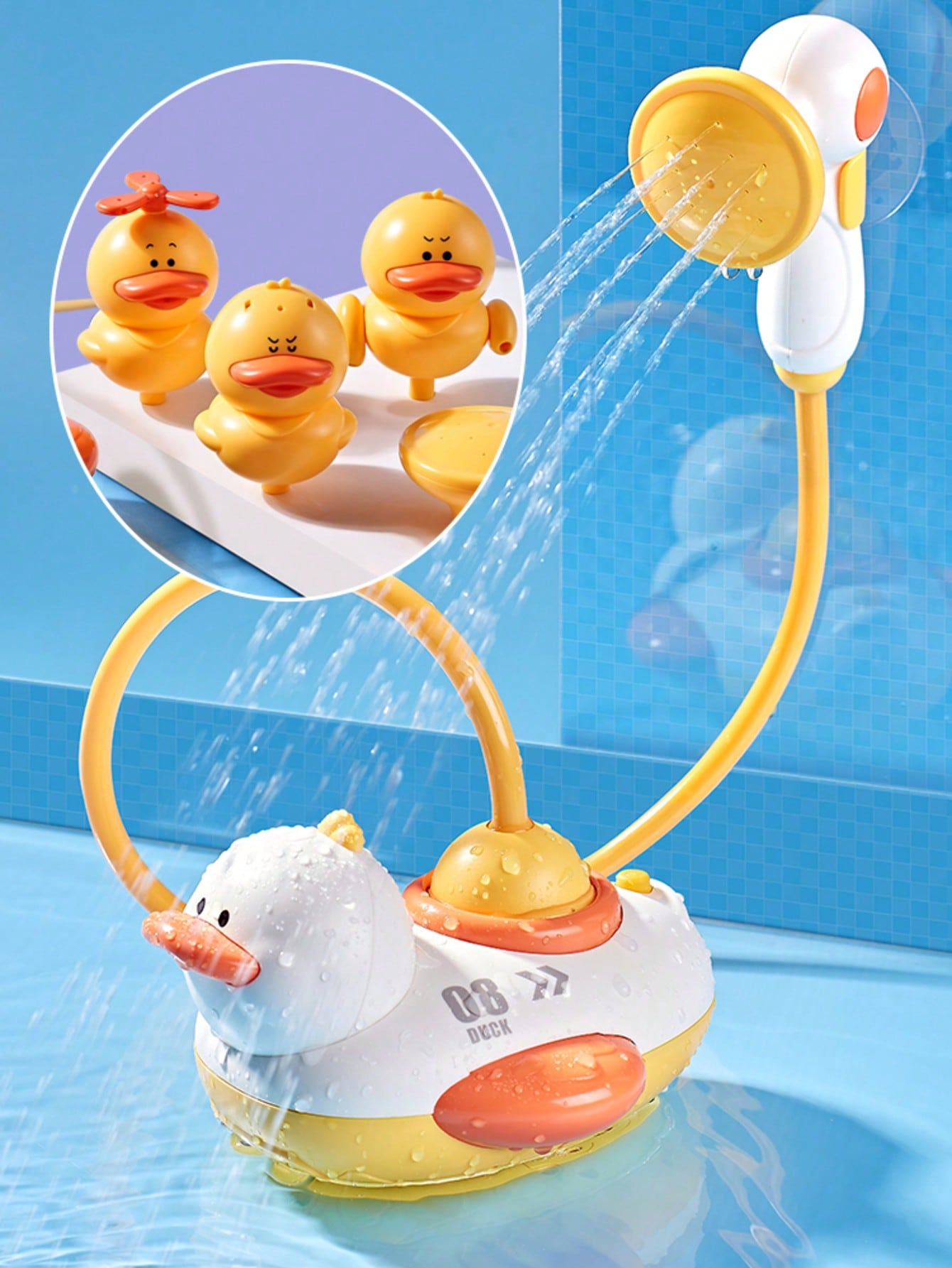

1PCS Big white duck shower head 3 little yellow ducks spray water baby infant bathroom bath soothing water toy gift set