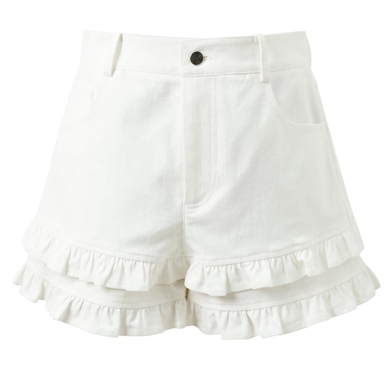 Sancai Ruffle Hem Wide-Leg Casual Shorts M