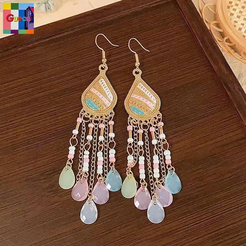

Bohemian Style Dangle Earrings with Teardrop Beads and Intricate Embroidery Lightweight Handmade Jewelry for Women and Girls One Size