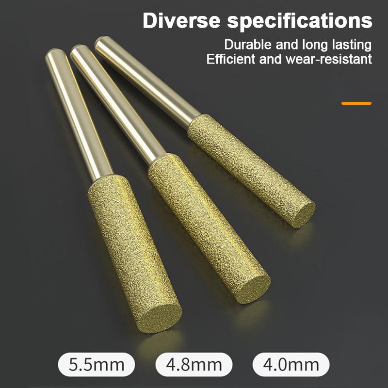 6Pcs/Set Diamond Coated Cylindrical Burr 4/4.8/5.5Mm Chain Saw Grinder Stone Resistant Chain Saw Grinding Carving Grinding Tools
