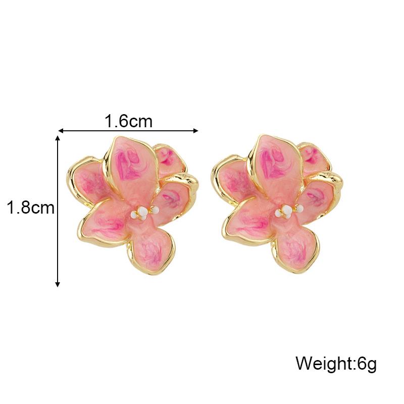 Simple Fashion Sweet Enamel Flowers Pink Color Creative Stud Earrings for Women Personality Temperament Minimalist Jewelry