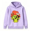 Kids Boys Girls Cozy Pullover Hoodie, Cool Cartoon Green Skull With Orange Beanie Star Graphic Casual Long Sleeve Hooded Sweatshirt For  Streetwear