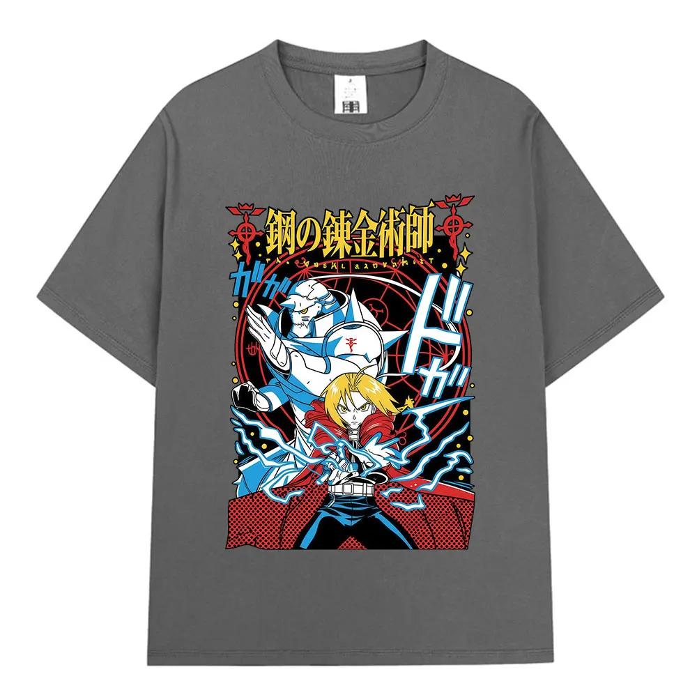 Anime Fullmetal Alchemist Edward Elric Alphonse Elric Tshirts Unisex Women Clothing Fashion Cotton Short Sleeve Oversized T Shirts