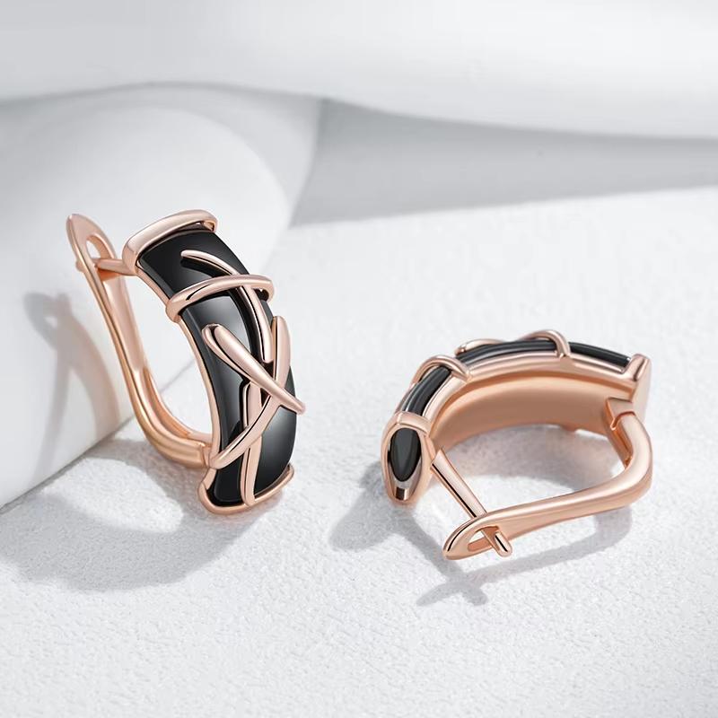 Schwarze Keramikohrringe Gold geprägt Persönlichkeit Damenohrringe Party Alltagsschmuck