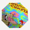 Cow and Chicken Automatic Opening/Closing Umbrella with Tie Dye Pattern Portable 3 Fold Design, 8 Bone Iron Frame Outdoor Umbrella for Festi