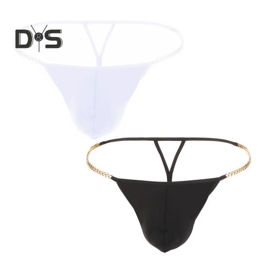 Men Thong Ice Silk Underwear Sexy G-Strings Metal Chains Hollow Out Comfortable Briefs Slim Fit High Elasticity Panties