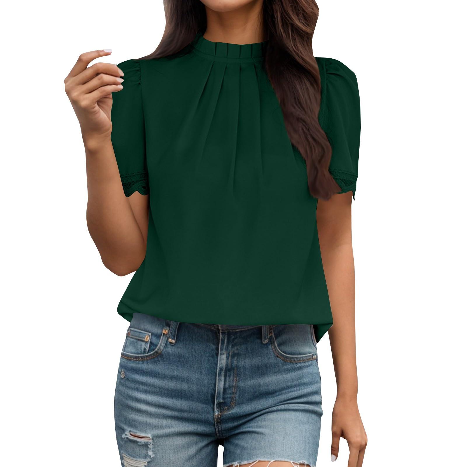 Женский летний плиссированный повседневный топ с короткими рукавами и небольшим высоким