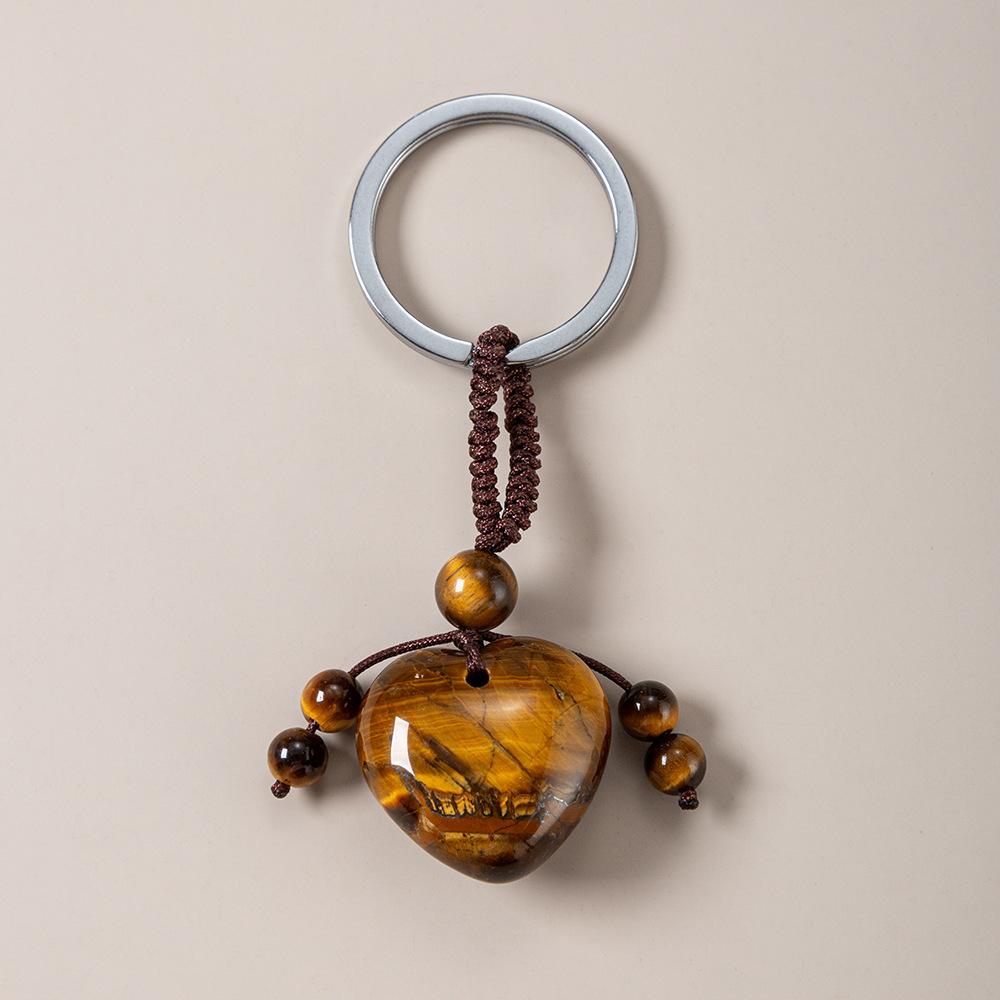 1PC Natural Stone Heart Keychain Healing Crystal Stone Rose Quartz Jewelry Tassel Keyring Bag Charms for Handbags