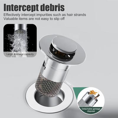 Pop Up Drain Stoppe 304 Stainless Steel Bathroom Sink Stopper Filter Basket Anti Clog Anti Odor Washbasin Sink Strainer